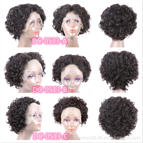 6inch Wholesale Remy Short Hair Swiss J Shape Braided Wigs,100% Brazilian Raw Human Hair Weave Curly Pixie Cut T Shape Lace Wig